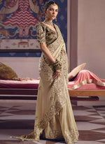 Thumbnail for Vegaa Fashion Dark_Beige Silk Embroidered Wedding Wear Saree - Distacart