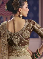 Thumbnail for Vegaa Fashion Dark_Beige Silk Embroidered Wedding Wear Saree - Distacart