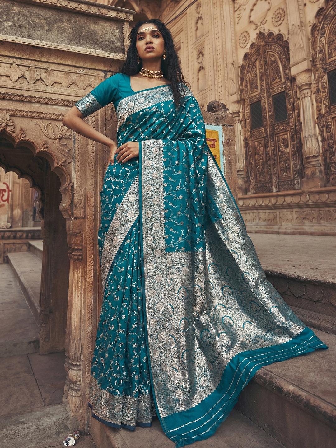 Shree Shyam Fashion Rama Blue Art Silk Fancy Saree - Dista