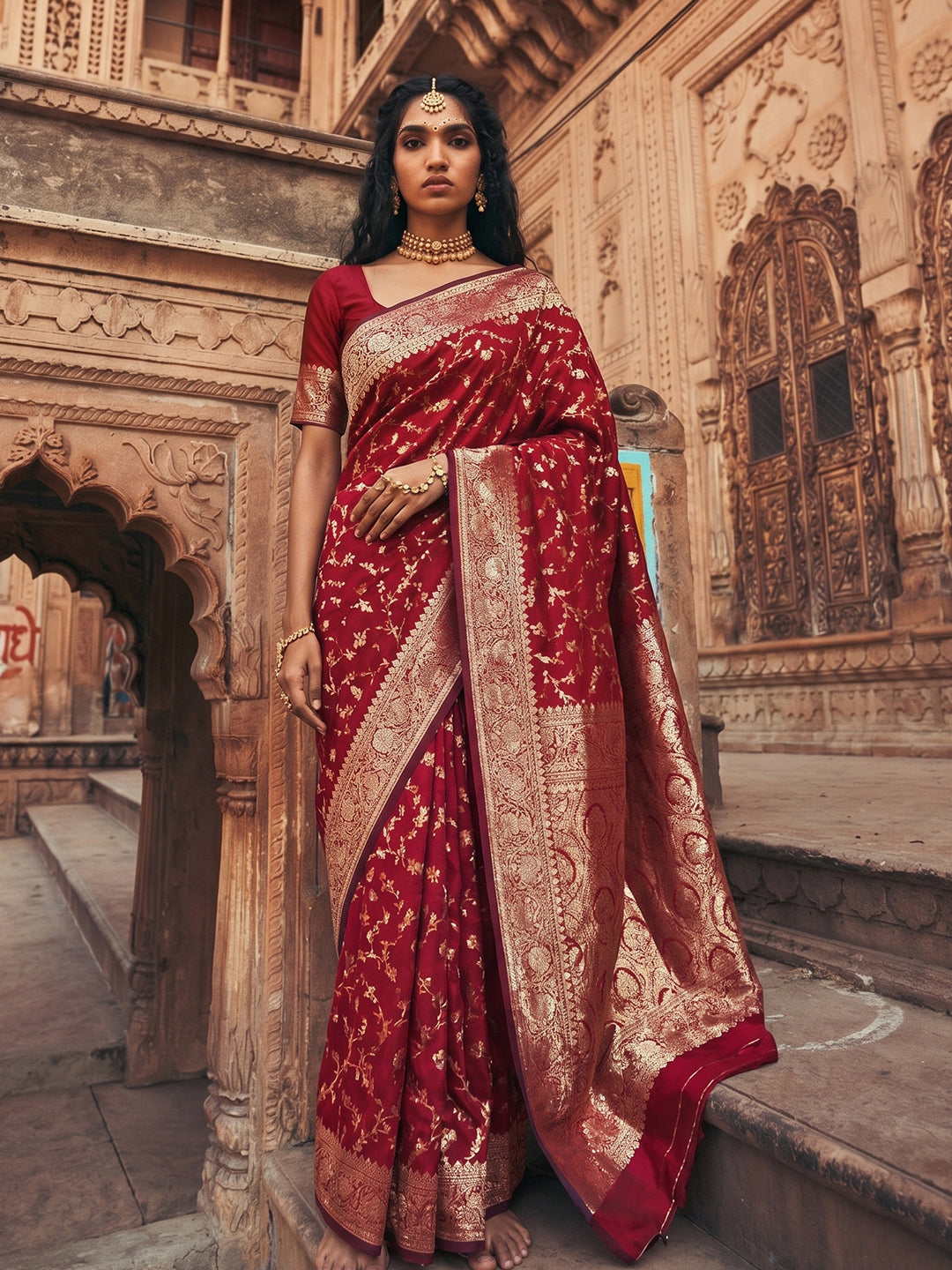 Shree Shyam Fashion Red Art Silk Fancy Saree - Dista