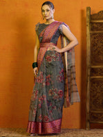 Thumbnail for NOZ2TOZ Women's Organza Grey Printed Designer Saree With Blouse Piece - Distacart