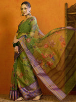 Thumbnail for NOZ2TOZ Women's Organza Green Printed Designer Saree With Blouse Piece - Distacart