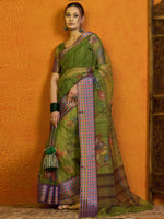 Thumbnail for NOZ2TOZ Women's Organza Green Printed Designer Saree With Blouse Piece - Distacart