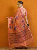 Thumbnail for NOZ2TOZ Women's Organza Peach Printed Designer Saree With Blouse Piece - Distacart