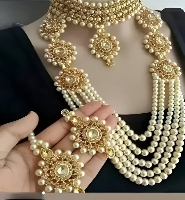 Jewel City Traditional Kundan & Pearl Long Necklace Set Bridal Ethnic Choker Jewelry Set Handcrafted Indian Wedding Jewelry