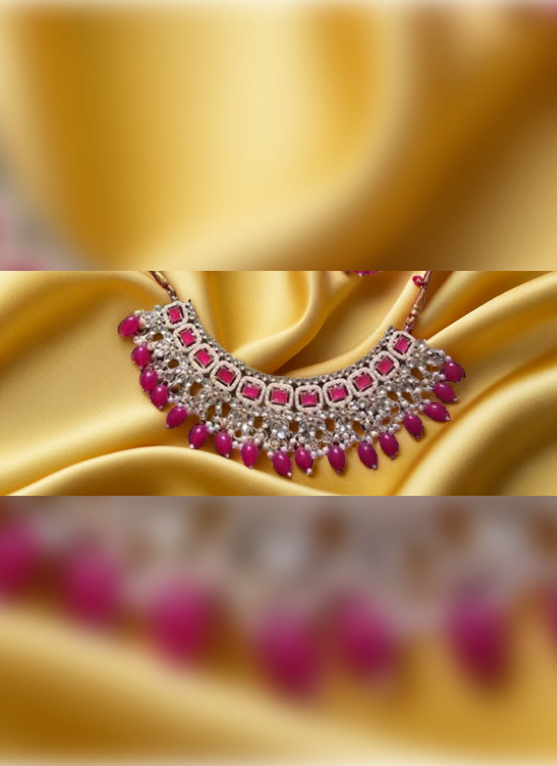 Jewel City Kundan Pearl Choker Necklace Set - Traditional Indian Jewelry with Earrings & Maang Tikka Rani Color