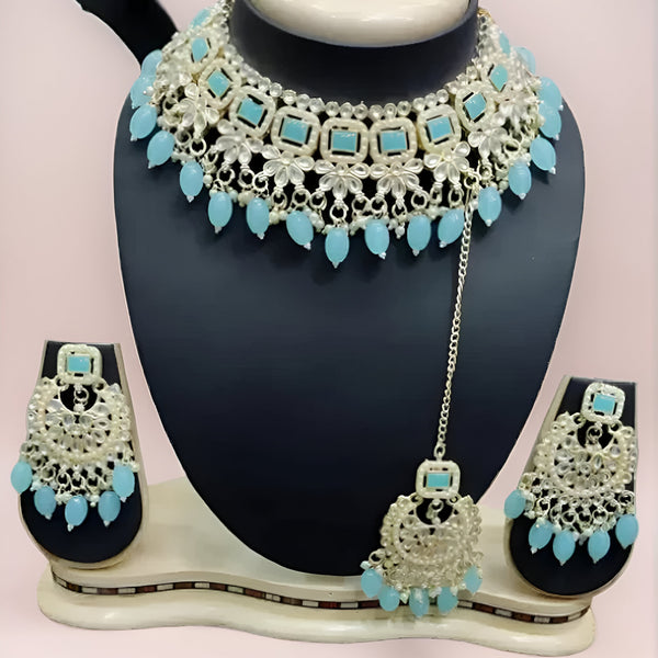 Jewel City Elegant Kundan Pearl Choker Necklace Set - Traditional Indian Bridal Jewelry with Earrings & Maang Tikka - Distacart