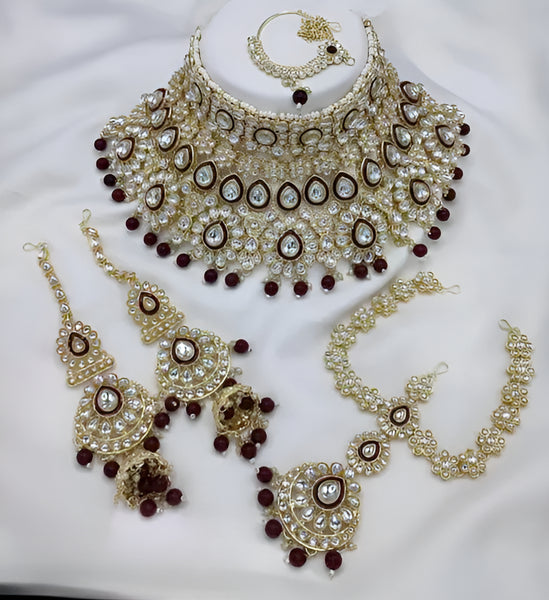 Jewel City Traditional Kundan Bridal Jewelry for Women Handcrafted Necklace with Earrings, Maang Tikka, Indian Wedding Jewellery Set