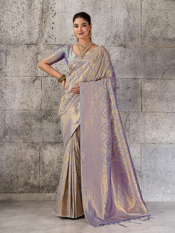 Shree Shyam Fashion Gray Kanjivaram Silk Blend Fancy Saree - Dista