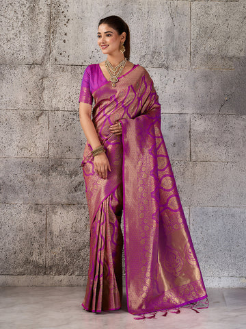 Shree Shyam Fashion Magenta Kanjivaram Silk Blend Fancy Saree - Dista