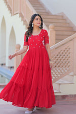 Thumbnail for Joban Fashion Red Georgette Sequence Embroidery Work Gown