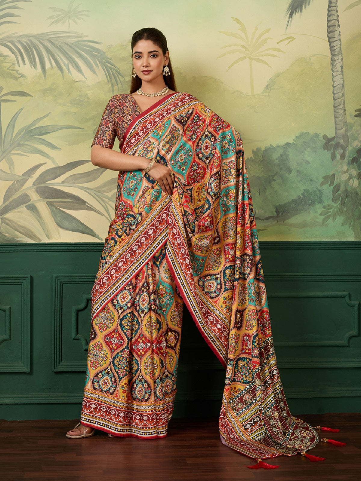 Dwija Fashion Women'S Pary Wear Printed Crep Silk Designer Saree With Unstitche Blouse-Multicolor - Dista