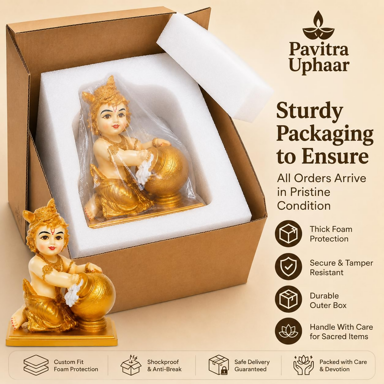 Bal Krishna Idol with Butter Pot - Gold - Dista
