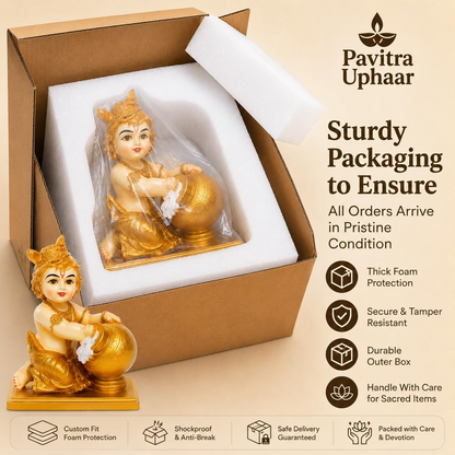 Bal Krishna Idol with Butter Pot - Gold - Dista