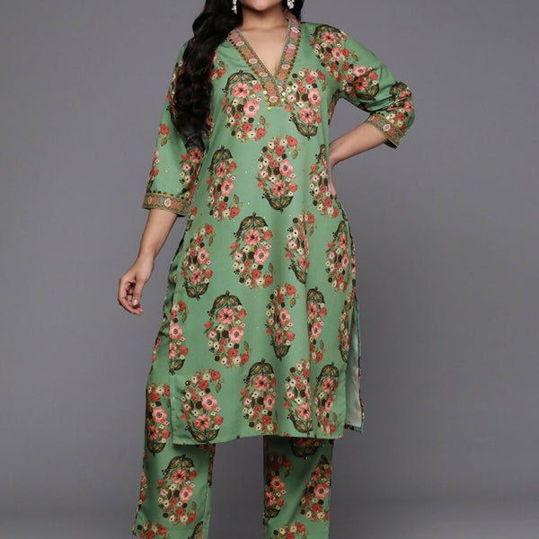 Ahalyaa Women's Traditional wear Kurta Set - Green - Distacart