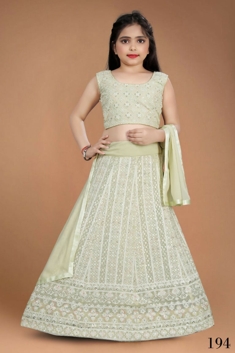 Wedding Designer Light Pista Heavy Fox Georgette Kidswear Lehenga - Aaradhna - Distacart