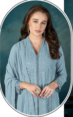 Thumbnail for Anaita Sky Blue Heavy Faux Georgette Stitched Suit with Embroidered Sequence Work - Distacart
