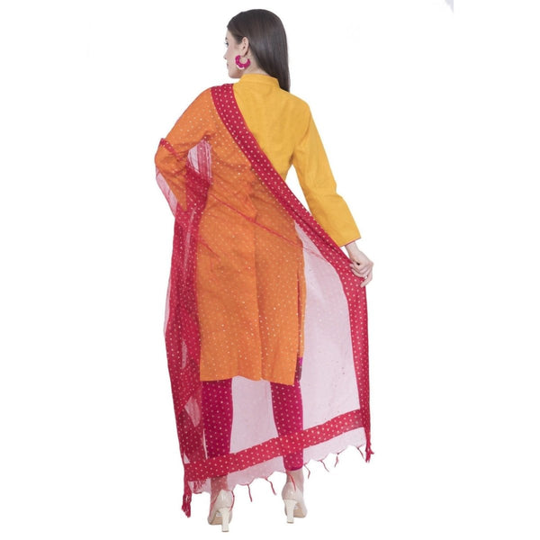 A R Silk Women's Gold Print Orgenza Cotton Mehroon Dupattas and Chunnis