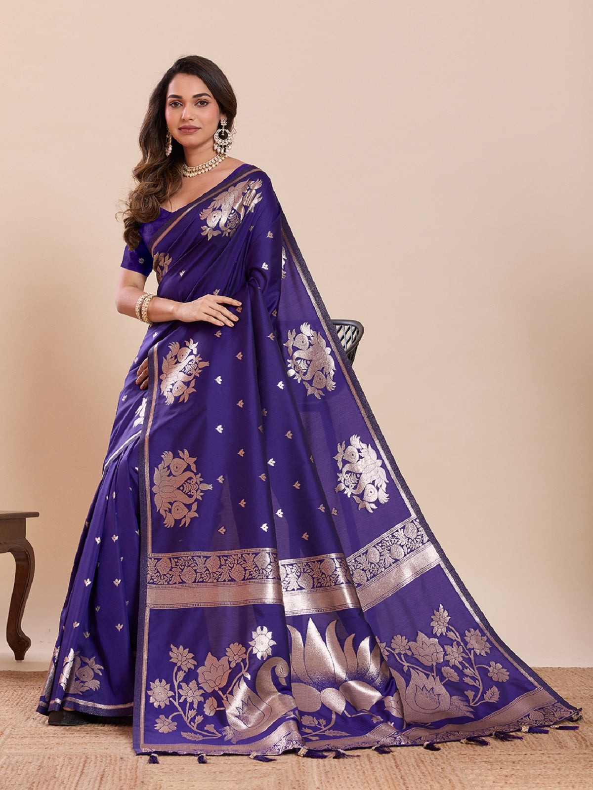 Dwija Fashion Royal Blue Wedding Wear Paithani Silk Jari Weaving On All Over Saree With Unstitched Blouse - Dista