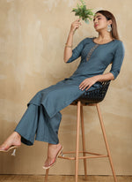 Thumbnail for Prazu Fashion Grey Printed Cotton Blend Kurta Pant Set - Distacart