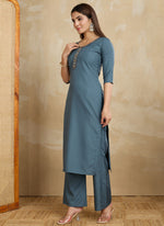 Thumbnail for Prazu Fashion Grey Printed Cotton Blend Kurta Pant Set - Distacart