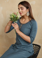 Thumbnail for Prazu Fashion Grey Printed Cotton Blend Kurta Pant Set - Distacart