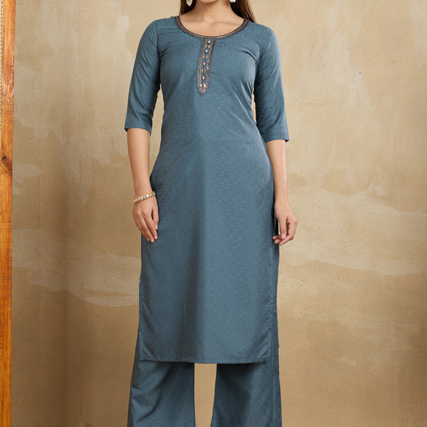 Prazu Fashion Grey Printed Cotton Blend Kurta Pant Set - Distacart