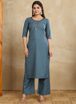 Thumbnail for Prazu Fashion Grey Printed Cotton Blend Kurta Pant Set - Distacart