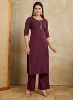 Thumbnail for Prazu Fashion Maroon Printed Cotton Blend Kurta Pant Set - Distacart