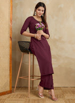 Thumbnail for Prazu Fashion Maroon Printed Cotton Blend Kurta Pant Set - Distacart