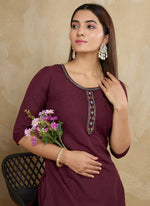 Thumbnail for Prazu Fashion Maroon Printed Cotton Blend Kurta Pant Set - Distacart
