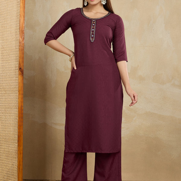 Prazu Fashion Maroon Printed Cotton Blend Kurta Pant Set - Distacart