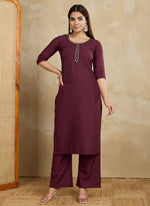 Thumbnail for Prazu Fashion Maroon Printed Cotton Blend Kurta Pant Set - Distacart