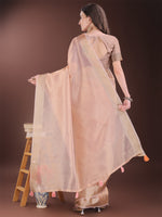 Thumbnail for Astita Elegant Peach Organza Saree with Zari Border | Lightweight Transparent Saree with Blouse Piece for Festive & Daily Wear - Distacart