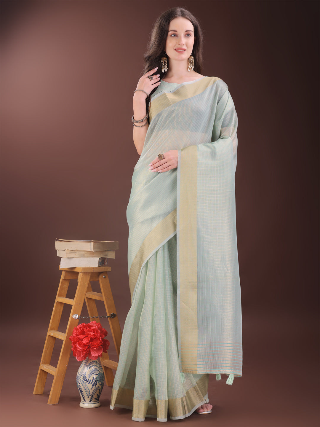 Astita Elegant Sky Blue Organza Saree with Zari Border | Lightweight Transparent Saree with Blouse Piece for Festive & Daily Wear - Distacart
