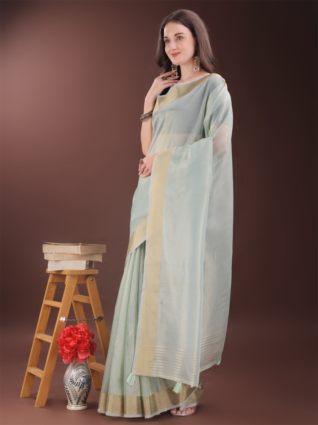 Astita Elegant Sky Blue Organza Saree with Zari Border | Lightweight Transparent Saree with Blouse Piece for Festive & Daily Wear - Distacart