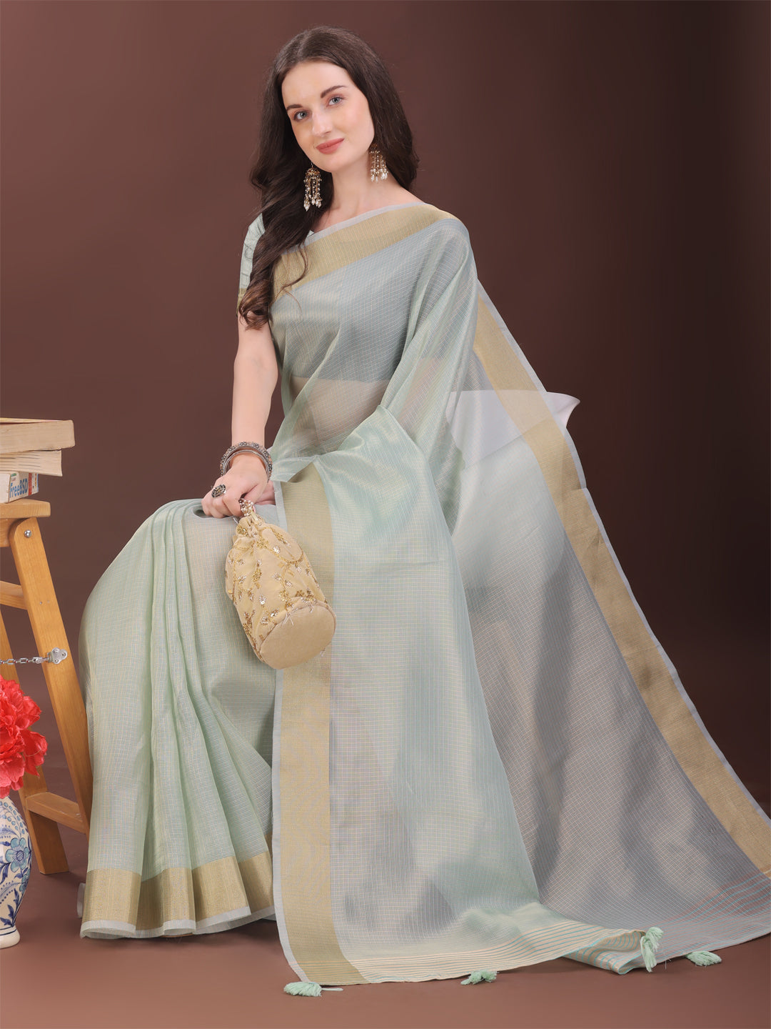 Astita Elegant Sky Blue Organza Saree with Zari Border | Lightweight Transparent Saree with Blouse Piece for Festive & Daily Wear - Distacart