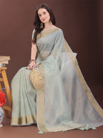 Thumbnail for Astita Elegant Sky Blue Organza Saree with Zari Border | Lightweight Transparent Saree with Blouse Piece for Festive & Daily Wear - Distacart
