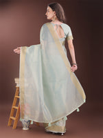 Thumbnail for Astita Elegant Sky Blue Organza Saree with Zari Border | Lightweight Transparent Saree with Blouse Piece for Festive & Daily Wear - Distacart