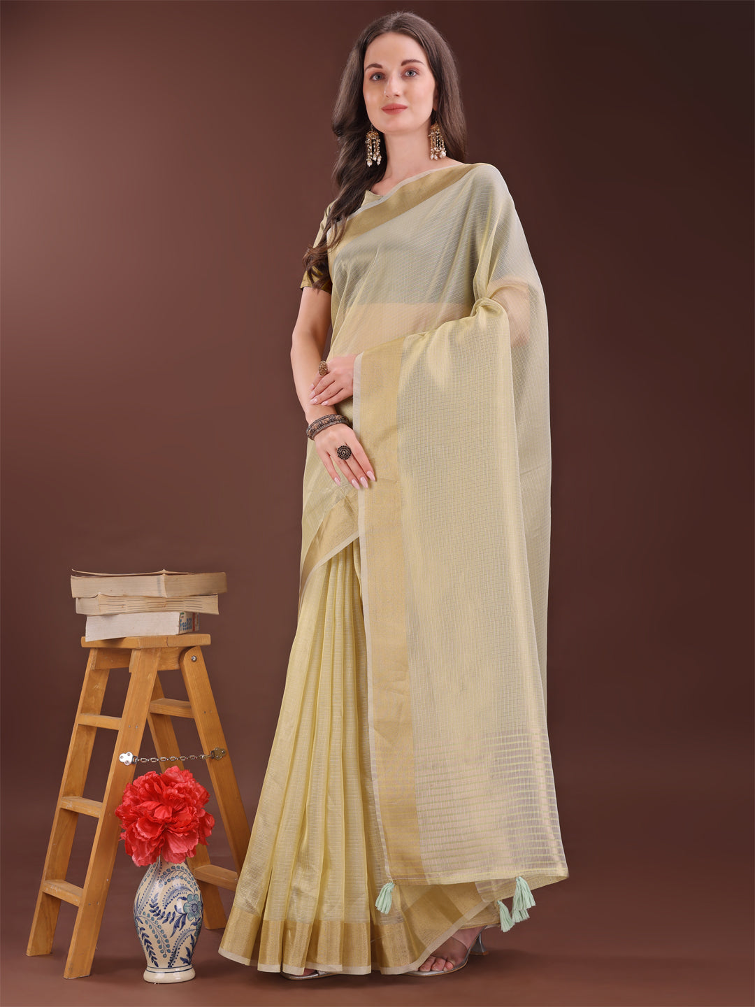 Astita Elegant Light Yellow Organza Saree with Zari Border | Lightweight Transparent Saree with Blouse Piece for Festive & Daily Wear - Distacart