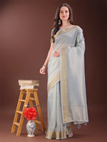 Thumbnail for Astita Elegant Grey Organza Saree with Zari Border | Lightweight Transparent Saree with Blouse Piece for Festive & Daily Wear - Distacart