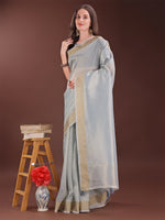 Thumbnail for Astita Elegant Grey Organza Saree with Zari Border | Lightweight Transparent Saree with Blouse Piece for Festive & Daily Wear - Distacart