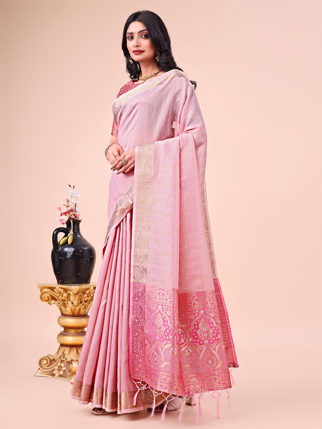 Shree Shyam Fashion Pink Organza Saree - Ethereal Sophistication in Every Fold - Distacart