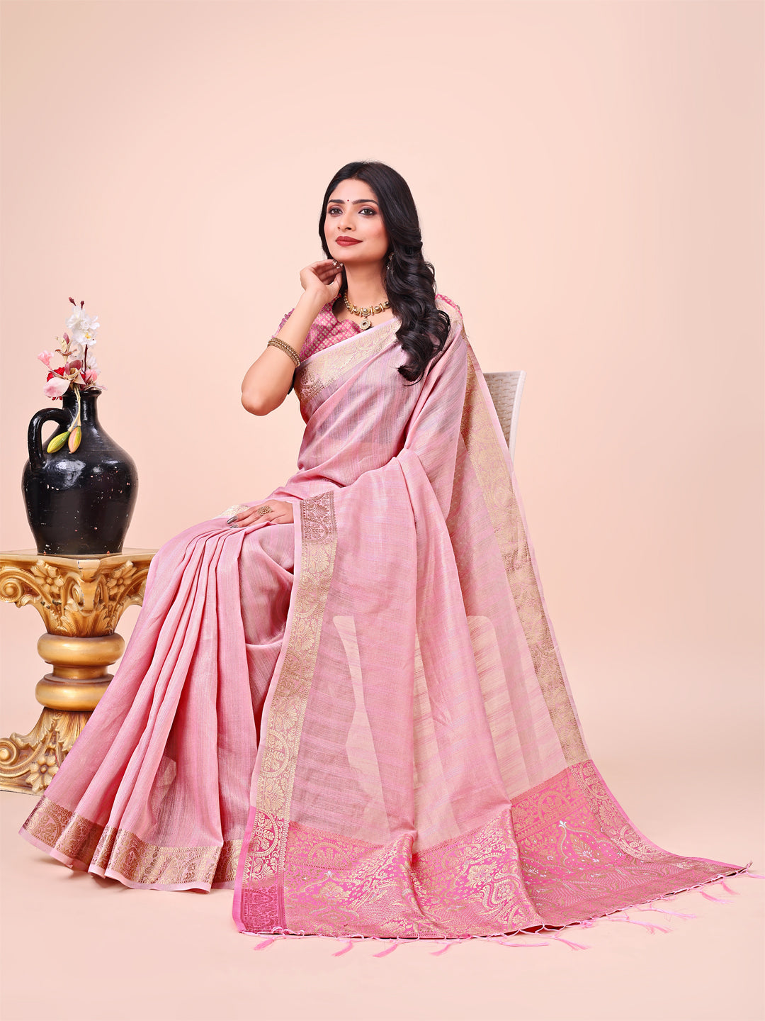 Shree Shyam Fashion Pink Organza Saree - Ethereal Sophistication in Every Fold - Distacart