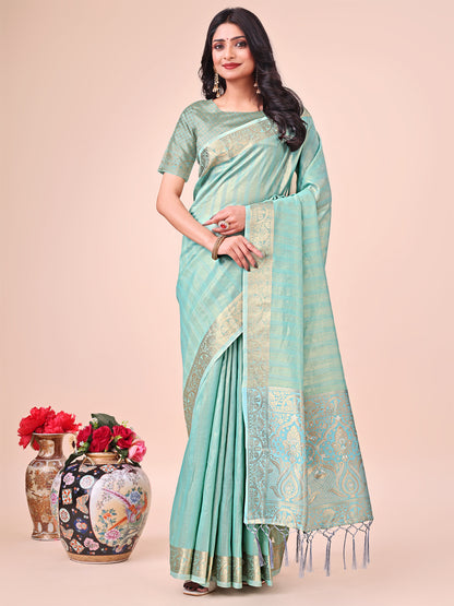 Shree Shyam Fashion Teal Organza Saree - Ethereal Sophistication in Every Fold - Distacart