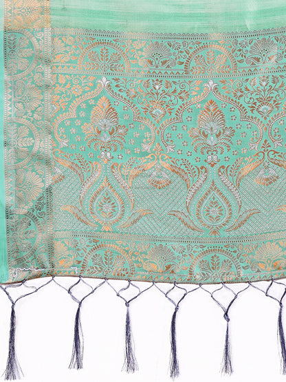 Shree Shyam Fashion Teal Organza Saree - Ethereal Sophistication in Every Fold - Distacart