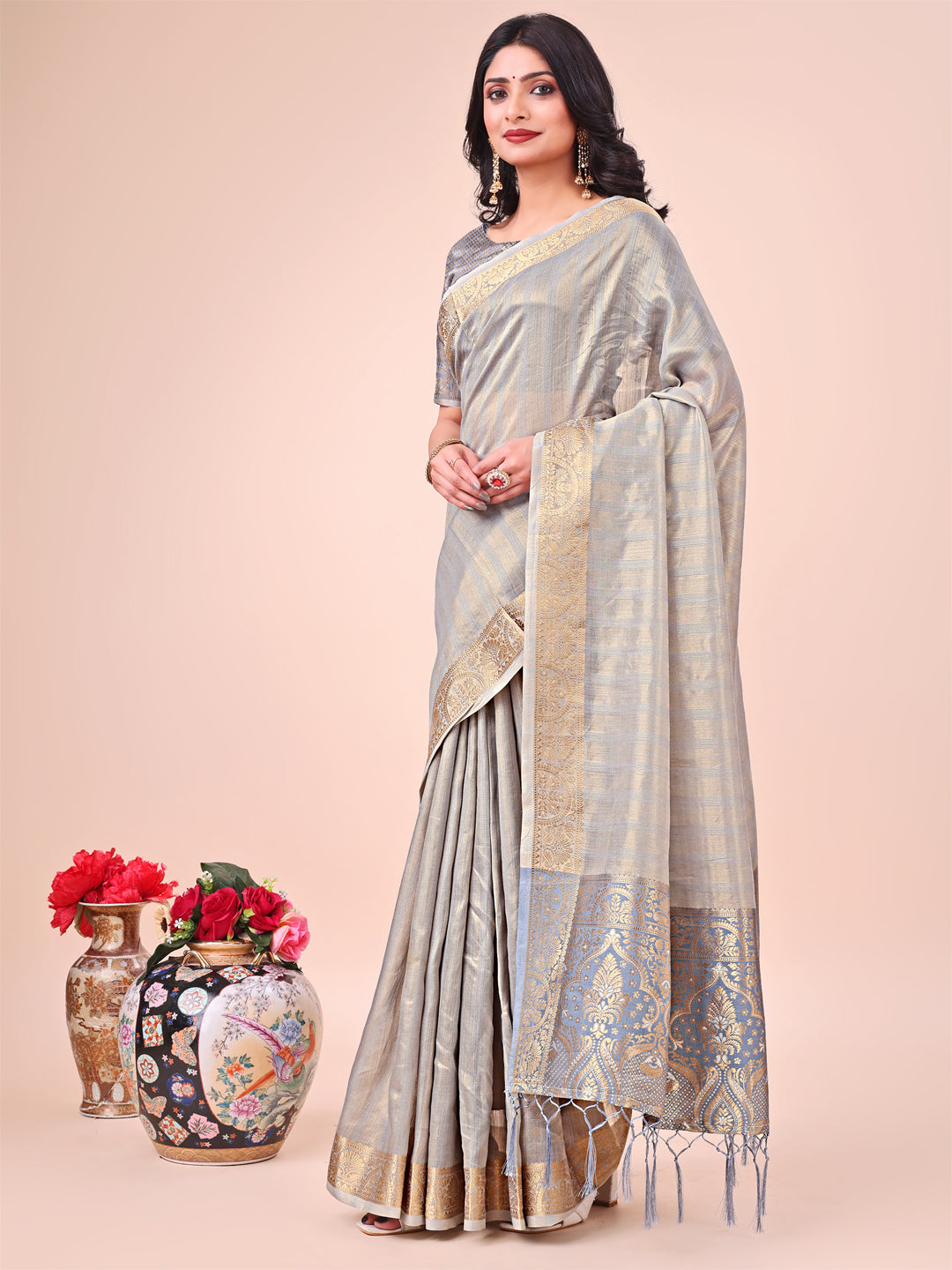 Astita Light Grey Organza Saree - Ethereal Sophistication in Every Fold - Distacart