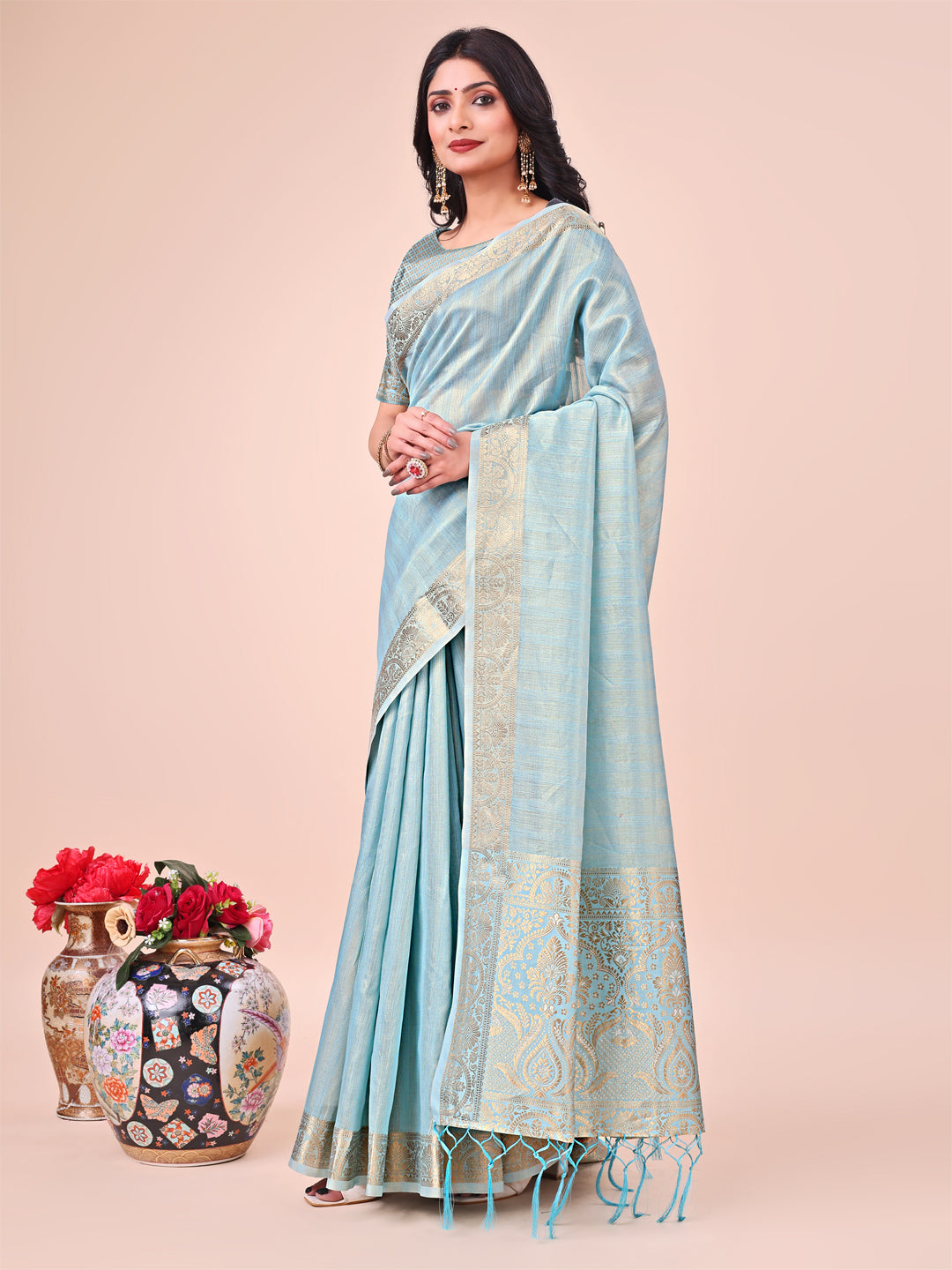 Shree Shyam Fashion Light Blue Organza Saree - Ethereal Sophistication in Every Fold - Distacart