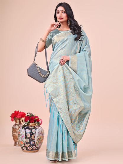 Shree Shyam Fashion Light Blue Organza Saree - Ethereal Sophistication in Every Fold - Distacart