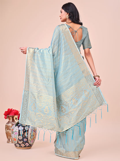 Shree Shyam Fashion Light Blue Organza Saree - Ethereal Sophistication in Every Fold - Distacart